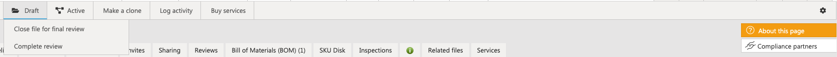 Technical file toolbar